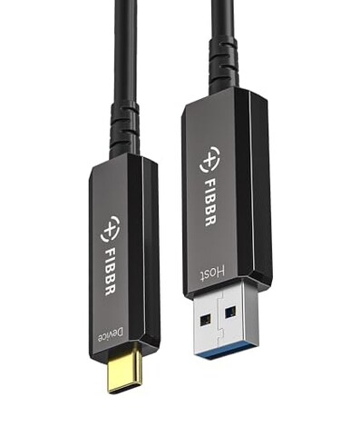 FIBBR Fiber Optic USB3.2 Cable(33ft, 10Gpbs USB A to USB C Cable for Webcams, VR/AR,Projectors,Displays and More