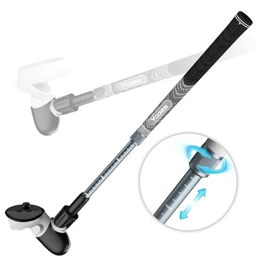 YOGES Adjustable Length VR Golf Club Handle for Meta Quest 3S/Quest 3/Oculus Quest 2, 90 Degree Virtual Reality Baseball Controller Attachment, Simulator Real Golf Game (ONLY for Right Controller