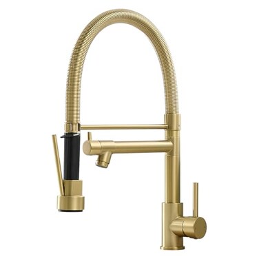 Fapully Commercial Pull Down Kitchen Faucets with Sprayer,Single Handle Spring Brushed Gold Kitchen Sink Faucet