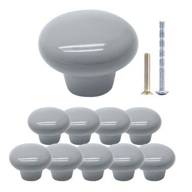 suiwotin 10pcs Light Grey Ceramic Knobs, Round Pantry Cabinet Knobs Pulls