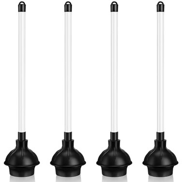 Hushee 4 Pcs Toilet Plungers Heavy Duty Double Thrust Force Cup with Handle