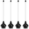 Hushee 4 Pcs Toilet Plungers Heavy Duty Double Thrust Force Cup with Handle