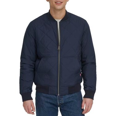 Levi's Men's Diamond Quilted Bomber Jacket Coat, Navy, L