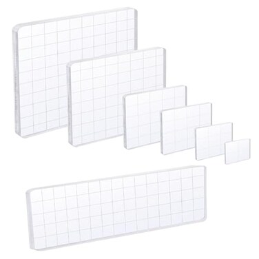 UCEC 7 Pcs Acrylic Stamp Blocks, Clear Tools with Grid Lines for Crafts