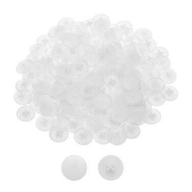 uxcell 150Pcs Plastic Screw Caps for Eccentric Wheels Cam Locks, 17mm Diameter Cross Head Caps, White
