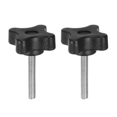 HARFINGTON 2pcs Star Clamping Knobs M5 x 30mm Metric Male Thread 32mm 4-Point Plastic Head Threaded Stud Knob Hand Tightening Thumb Screw Jig Handle, Black