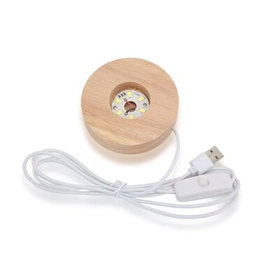 Joyzan Wood Led Light Display Base, Round Wooden Led Lighted Lamp Stand