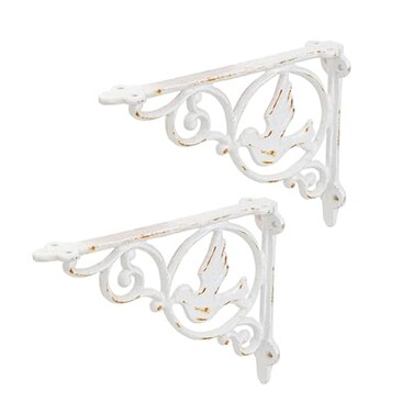 Sungmor 9.2 Inch Cast Iron Brackets for Shelves - 2 Pack Rustic White