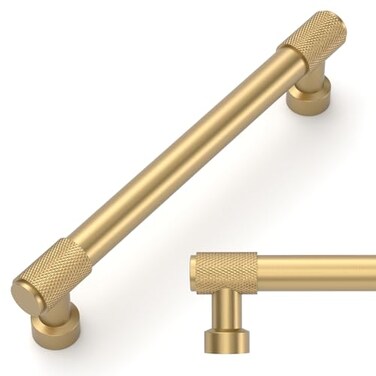 Amerdeco 10 Pack Champagne Bronze Knurled Cabinet Pulls 5 Inch(128mmHole Center Kitchen Cabinet Handles Drawer Pulls Cabinet Hardware ZH034