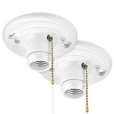 Maxxima Plastic Lamp Holder, E26 Socket, Featuring Pull Chain, 2 Pack