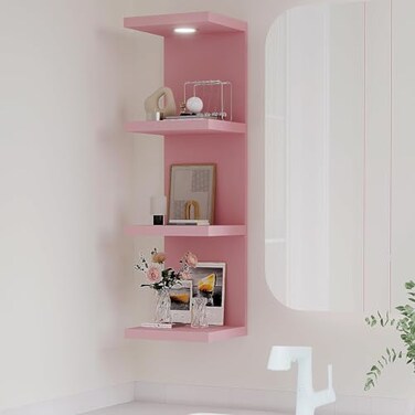 LitaEther Versatile 4 Tier Wall Shelf Unit,Pink Lack Wall Shelf,Display Floating Shelf with LED Remote Control Light