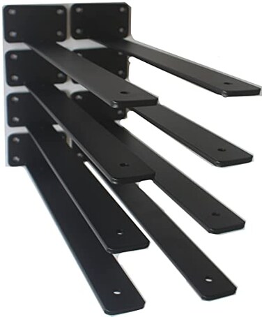 MHMYDZ 8 Pack - 14 inch Black Hidden L Shelf Bracket (1/5 Inch ThickedIron Floating Shelf Brackets Rustic Industrial Metal Brackets for Shelf Support