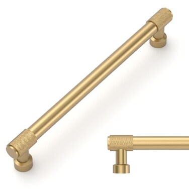 Amerdeco 10 Pack Champagne Bronze Knurled Cabinet Pulls 10 Inch(254mmHole Center Kitchen Cabinet Handles Drawer Pulls Cabinet Hardware ZH034