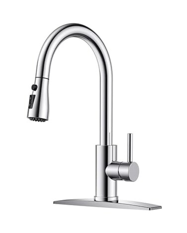FORIOUS Kitchen Faucet with Pull Down Sprayer, Stainless Steel, Chrome