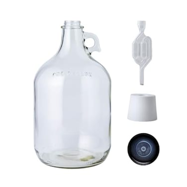 FastRack 1 Gallon Glass Jug with Black Polyseal Caps, 6.5G Rubber BungsTwin Bubble Airlocks &ndash; Fermentation Jars for Home Brewing, Clear Glass Fermenter Containers for Liquid Fermentation