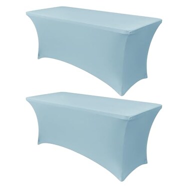 Obstal 4ft Stretch Spandex Table Cover, 2 Pack, Dusty Blue