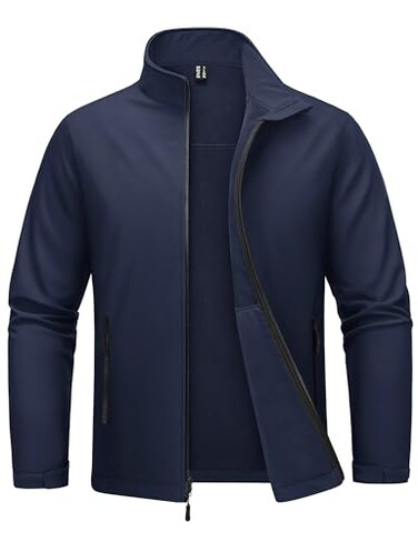 MAGCOMSEN Waterproof Jackets for Men Zip Up Softshell Jacket Fleece Lined Rain Tactical Jacket Light Windproof Warm Coats Navy L