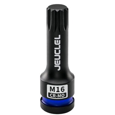 JEUCLEL M16 Triple Square Impact Spline Bit Socket, 16mm 1/2" Drive Socket