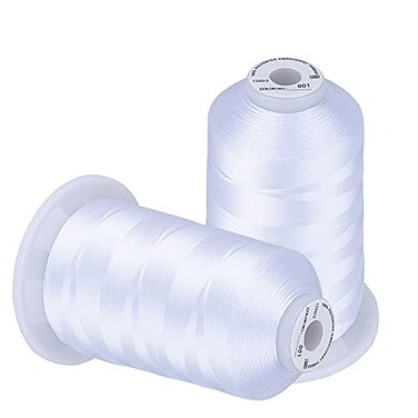 Simthread Embroidery Thread 5500 Yards White 001, 2 Huge Spools 40wt Polyester for Brother, Babylock, Janome, Singer, Pfaff, Husqvarna, Bernina Machine