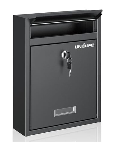 Uniclife Wall Mount Mailbox for Outside, Locking Mail Box, Black