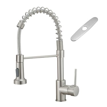 AIMADI Kitchen Faucets with Deck Plate ,Contemporary Single Handle Stainless Steel Brushed Nickel Pull Down Kitchen Sink Faucets