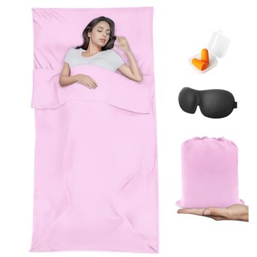 BREENHILL Sleeping Bag Liner,Camping SheetsTravel Sheet, HostelsTraveling Adult Sleep Sack for Backpacking, Hotels Lightweight SingleDouble Camping Sleeping Bag Liners Pink