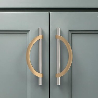 Amerdeco 6 Pack Brushed Satin Nickel and Champagne Bronze Cabinet Pulls 5 Inch(128MMHole Centers Kitchen Cabinet Handles Cabinet Hardware Cupboard Handles Drawer Pulls