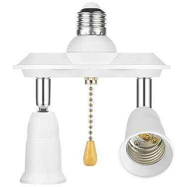 Basysion Dual Light Socket Adapter Splitter with Pull Chain, E26 E27 Bulb Extender