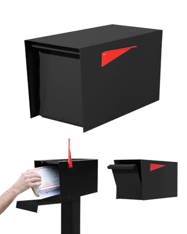 Ilyapa Large Modern Mailbox for Outside - Black - Post Mount