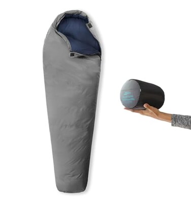 Litume Ultralight Down Sleeping Bag, Compact Mummy, Grey, 37-59F