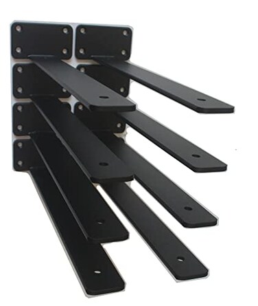 MHMYDZ 8 Pack - 12 inch Black Hidden L Shelf Bracket (1/5 Inch ThickedIron Floating Shelf Brackets Rustic Industrial Metal Brackets for Shelf Support