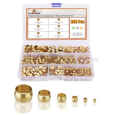 HASAOMOI 260PCS Brass 1/4" 3/8" 5/16" 1/2" 3/16" 1/8" Compression Sleeve Ferrule Kit