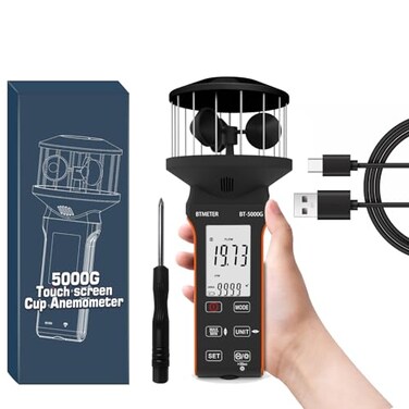 BTMETER Cup Anemometer CFM Air Flow Meter with 360° Cup SensorDirection