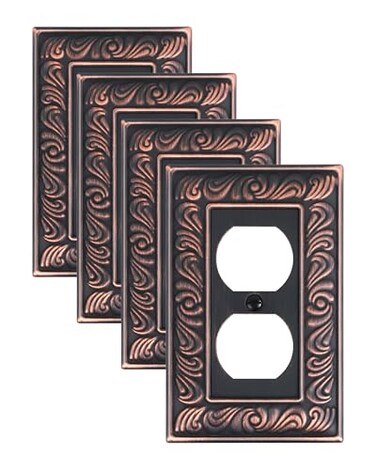 treewell 4-Pack Paisley Pattern Duplex Outlet Cover Plate,Metal Switch Plates