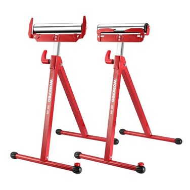 WORKPRO Folding Roller Stand Height Adjustable, Heavy Duty 250 LB Load Capacity, Outfeed Woodworking (Upgraded head, 2PCS