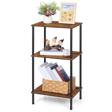 ETELI Tall End Table 3 Tier Side Table Small Nightstand, Rustic Brown
