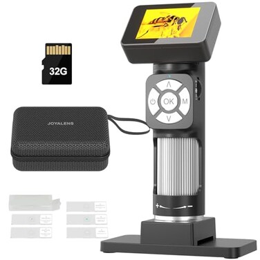 JOYALENS JL112 Handheld Microscope for Kids Adults, Portable Digital Microscope with 2" LCD Screen, 1080P USB Pocket Microscope Camera with 8 LED Lights, PC View, Microscope Slide Kit, 32GB