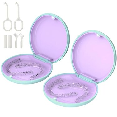 HEMILAB 2 Pack Retainer Case, Slim Aligner Case for Invisalign with Tool Kit