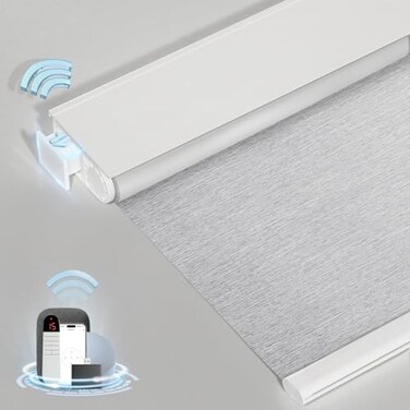 MANSNIX No-Drill Motorized Blackout Blinds with Remote, Grey, 34.5" x 72