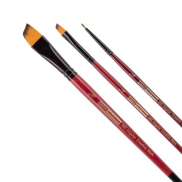 Creative Mark Ebony Splendor Short-Handle Synthetic Sable Paint Brush, Angular Set of 3, Teijin Multi