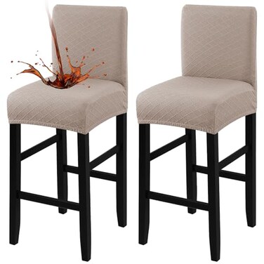 Fuloon Waterproof Barstool Covers Chair Slipcovers, Khaki, 2 Pack