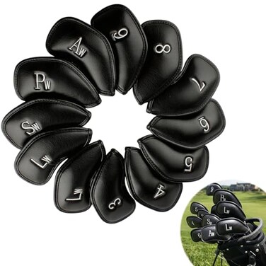 RAINFLOW 12 Pcs Golf Iron Covers Set - PU Leather Head Covers for Clubs