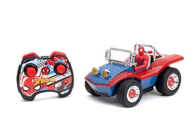 Jada Spider-Man Buggy RC with Non-Removable Spider-Man Figure &ndash; 7", Turbo Button, Full-Function Remote Control, Ages 6, Red/Blue