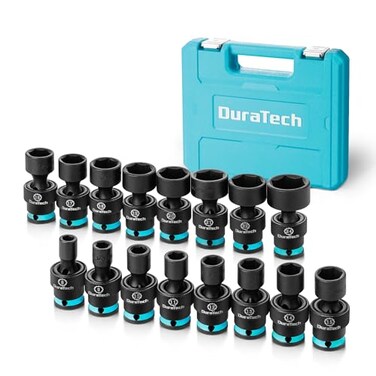 DURATECH 3/8" Drive Impact Swivel Socket Set, 16 Pcs Shallow Wobble Sockets