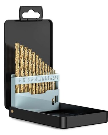 Lichamp 13Pcs HSS Drill Bit Set, Titanium Coated, 1/16"-1/4", Double-Groove