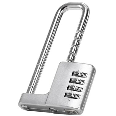 Hiceeden U Shaped Cabinet Combination Lock, 4 Digit Stainless Steel Padlock with Code, Adjustable 4.5 Inch Long Shackle Lock for Kitchen, Gym, School, Silver, 2.5 Inch Width