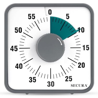 Secura 7.5 Inch Visual Timer, 60 Minute Visual Oversize Countdown Timer for Kids and Adults, Durable Mechanical Time Management Tool (Dark Green