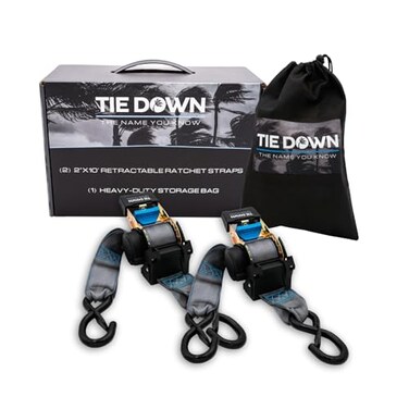 Tie Down 2 in. x 10 ft Grey Heavy Duty Retractable Ratchet Strap, 2-Pack Kit - 3000 lbs. Breaking Load Limit