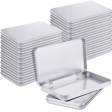 Geiserailie 20 Pack Metal Tin Boxes with Hinged Lids, Rectangular,Sliver