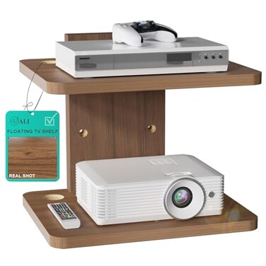 WALI 2 Tier Floating TV Wall Shelf for Projector, DVD Player